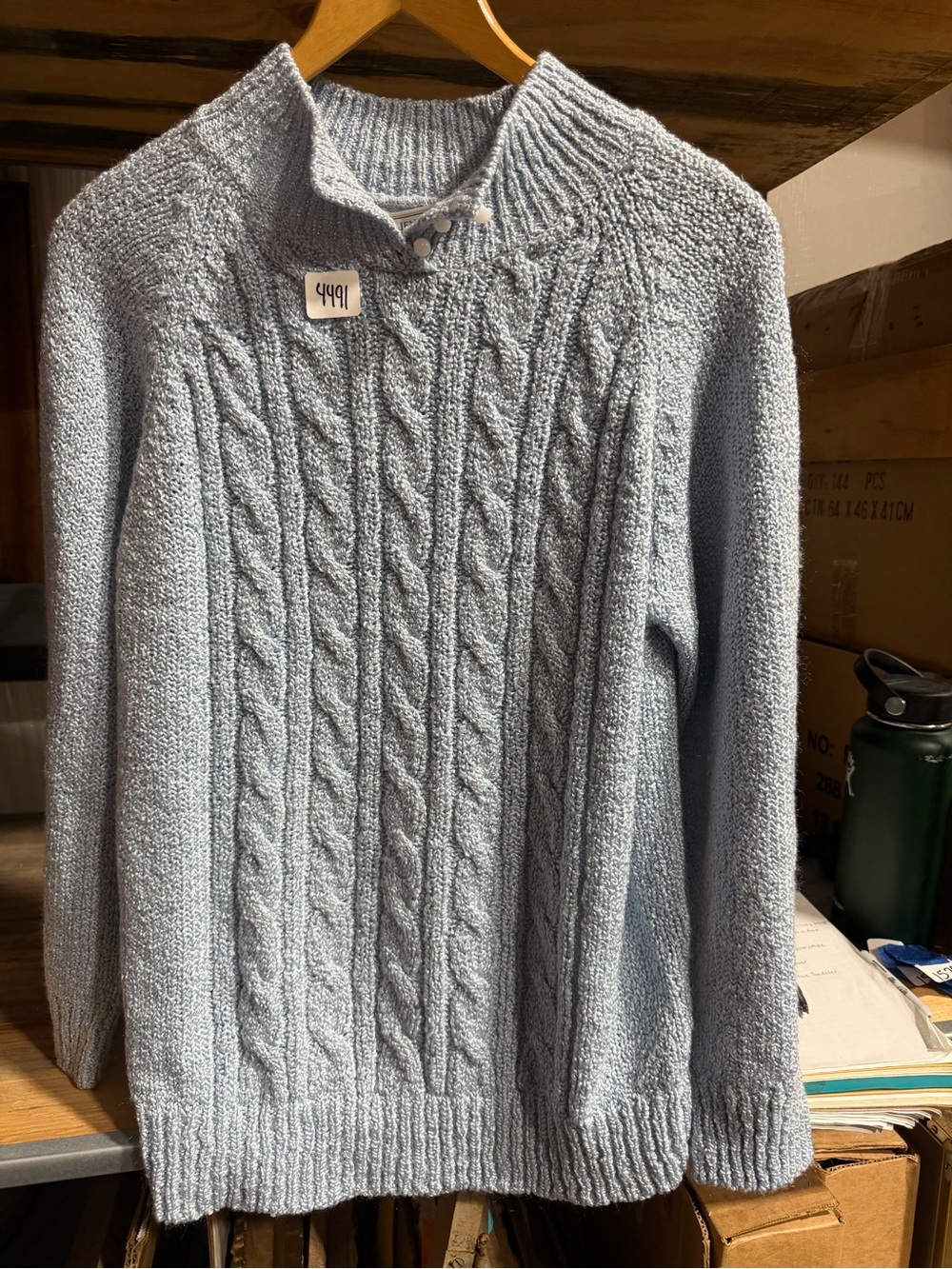 #4491-Jennifer Moore Light Blue Cable Knit Crew Sweater